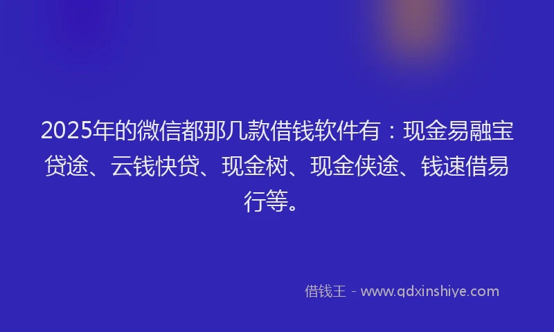 2025年的微信都那几款借钱软件有：现金易融宝贷途、云钱快贷、现金树、现金侠途、钱速借易行等。