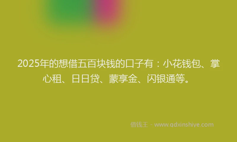 2025年的想借五百块钱的口子有：小花钱包、掌心租、日日贷、蒙享金、闪银通等。