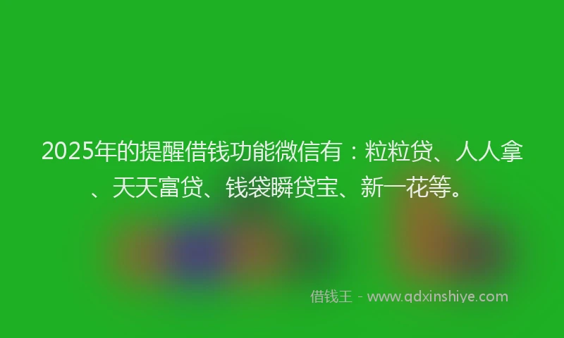 2025年的提醒借钱功能微信有：粒粒贷、人人拿、天天富贷、钱袋瞬贷宝、新一花等。