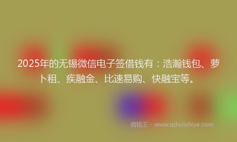 2025年的无锡微信电子签借钱有：浩瀚钱包、萝卜租、疾融金、比速易购、快融宝等。