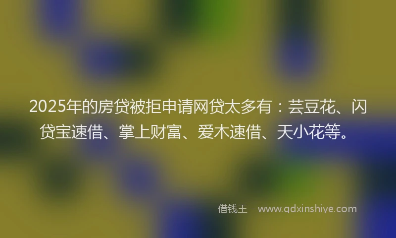 2025年的房贷被拒申请网贷太多有：芸豆花、闪贷宝速借、掌上财富、爱木速借、天小花等。