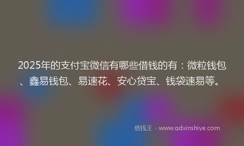 2025年的支付宝微信有哪些借钱的有：微粒钱包、鑫易钱包、易速花、安心贷宝、钱袋速易等。