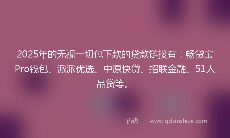 2025年的无视一切包下款的贷款链接有：畅贷宝Pro钱包、派派优选、中原快贷、招联金融、51人品贷等。
