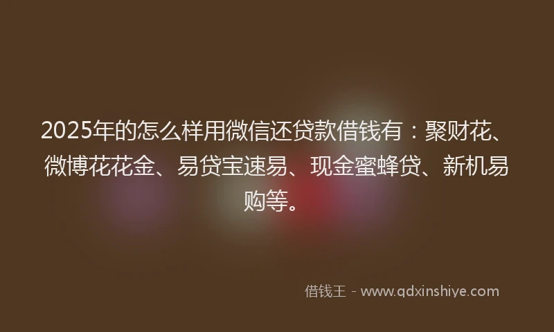 2025年的怎么样用微信还贷款借钱有：聚财花、微博花花金、易贷宝速易、现金蜜蜂贷、新机易购等。