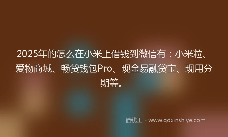 2025年的怎么在小米上借钱到微信有：小米粒、爱物商城、畅贷钱包Pro、现金易融贷宝、现用分期等。