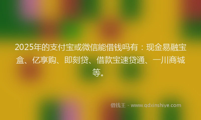 2025年的支付宝或微信能借钱吗有：现金易融宝盒、亿享购、即刻贷、借款宝速贷通、一川商城等。