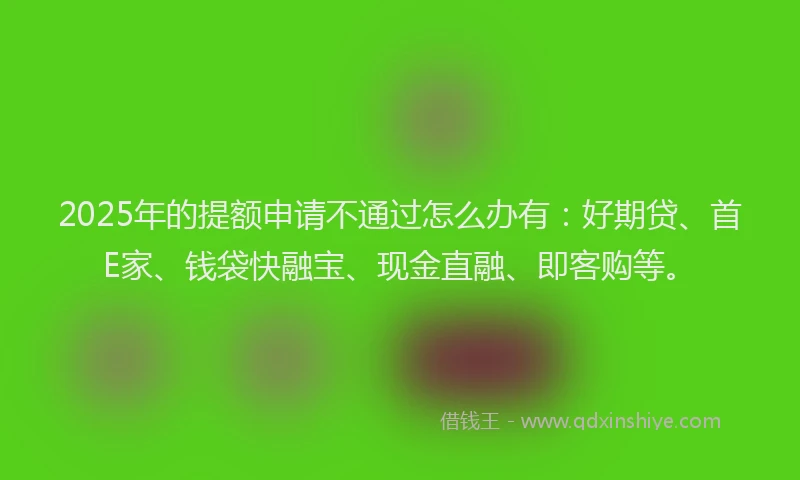 2025年的提额申请不通过怎么办有：好期贷、首E家、钱袋快融宝、现金直融、即客购等。