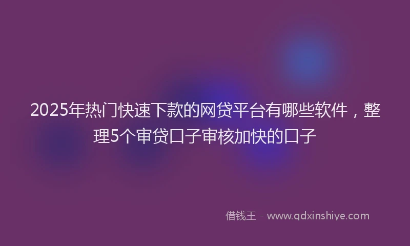 2025年热门快速下款的网贷平台有哪些软件，整理5个审贷口子审核加快的口子