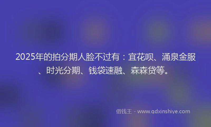 2025年的拍分期人脸不过有：宜花呗、涌泉金服、时光分期、钱袋速融、森森贷等。