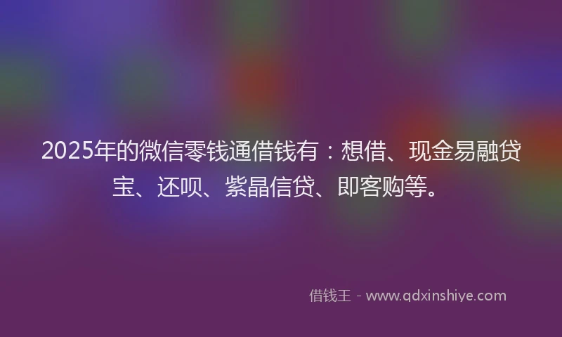 2025年的微信零钱通借钱有：想借、现金易融贷宝、还呗、紫晶信贷、即客购等。