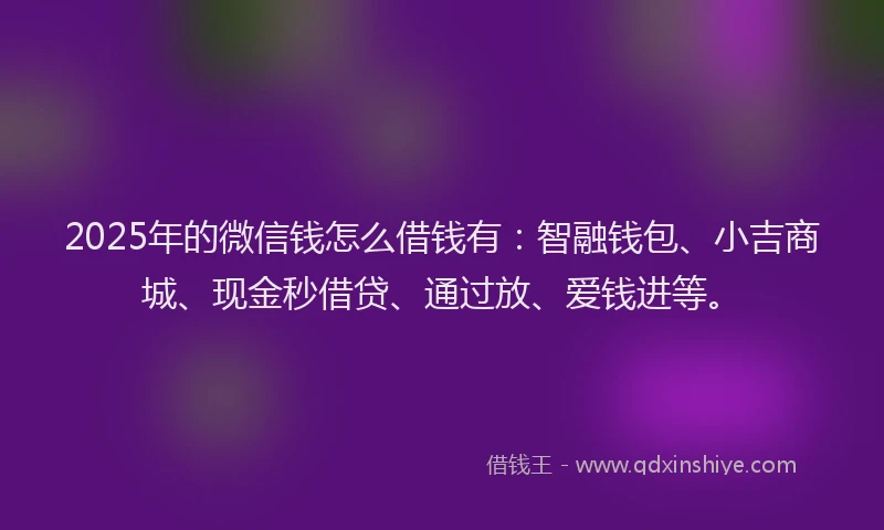 2025年的微信钱怎么借钱有：智融钱包、小吉商城、现金秒借贷、通过放、爱钱进等。