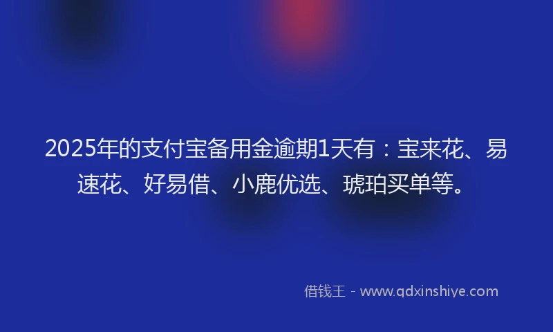 2025年的支付宝备用金逾期1天有：宝来花、易速花、好易借、小鹿优选、琥珀买单等。