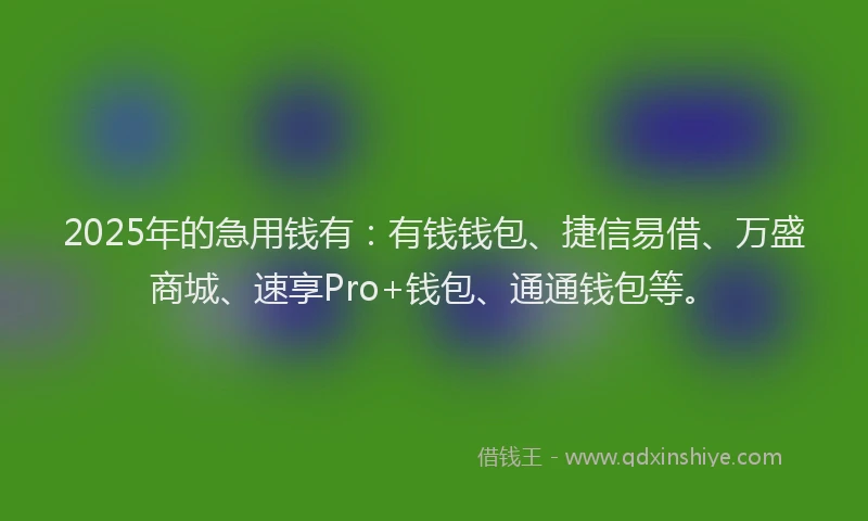2025年的急用钱有：有钱钱包、捷信易借、万盛商城、速享Pro+钱包、通通钱包等。