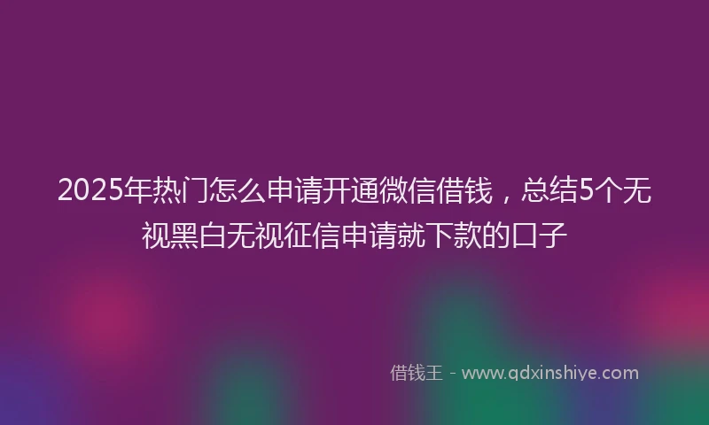 2025年热门怎么申请开通微信借钱，总结5个无视黑白无视征信申请就下款的口子