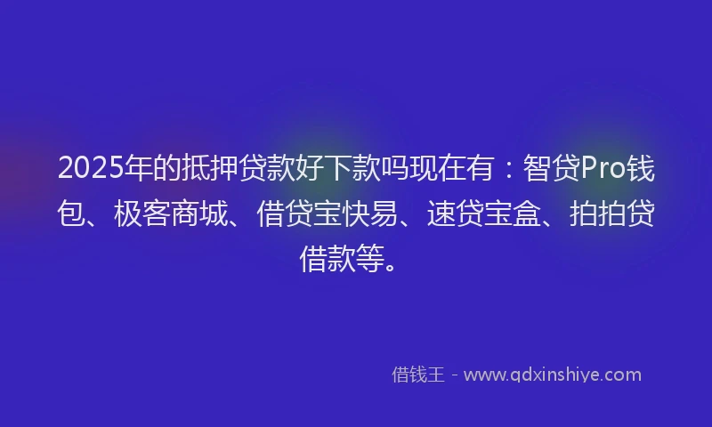 2025年的抵押贷款好下款吗现在有：智贷Pro钱包、极客商城、借贷宝快易、速贷宝盒、拍拍贷借款等。