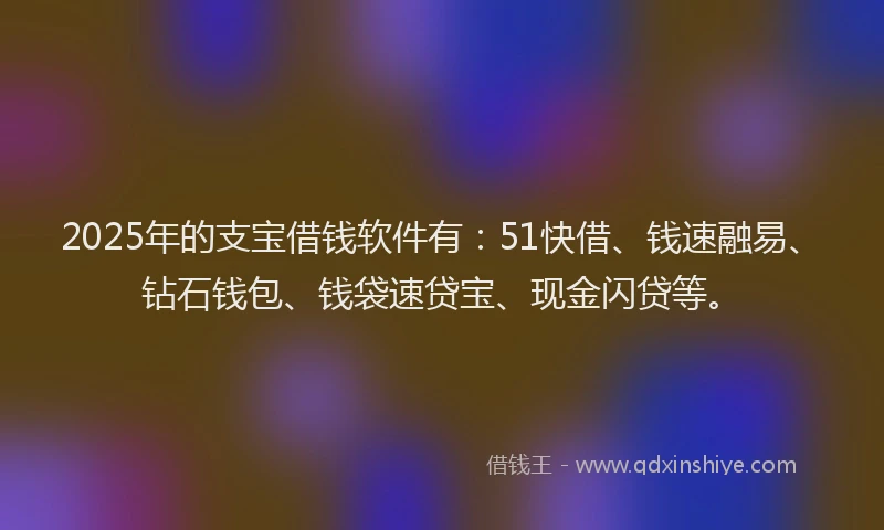 2025年的支宝借钱软件有：51快借、钱速融易、钻石钱包、钱袋速贷宝、现金闪贷等。