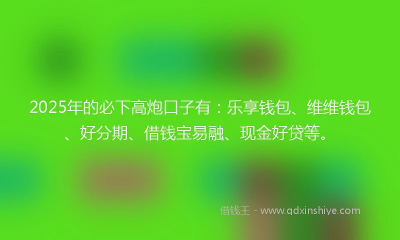 2025年的必下高炮口子有：乐享钱包、维维钱包、好分期、借钱宝易融、现金好贷等。
