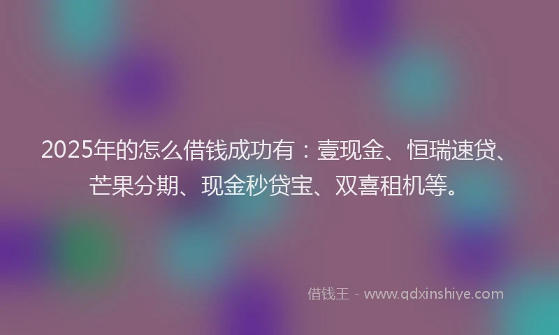 2025年的怎么借钱成功有：壹现金、恒瑞速贷、芒果分期、现金秒贷宝、双喜租机等。