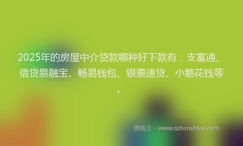 2025年的房屋中介贷款哪种好下款有：支富通、借贷易融宝、畅易钱包、银票速贷、小鹅花钱等。