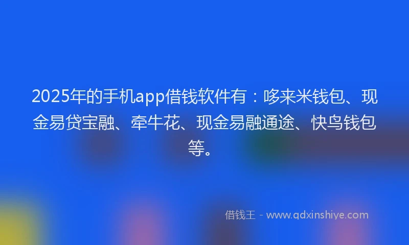 2025年的手机app借钱软件有：哆来米钱包、现金易贷宝融、牵牛花、现金易融通途、快鸟钱包等。
