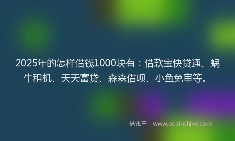 2025年的怎样借钱1000块有：借款宝快贷通、蜗牛租机、天天富贷、森森借呗、小鱼免审等。