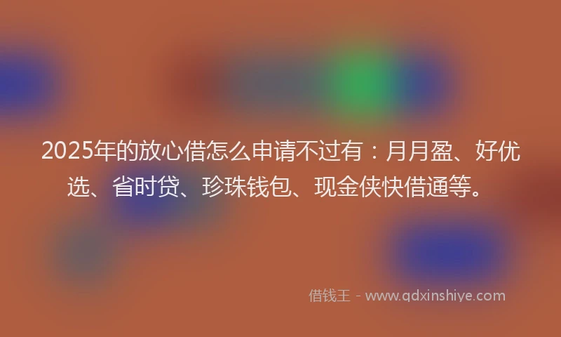 2025年的放心借怎么申请不过有：月月盈、好优选、省时贷、珍珠钱包、现金侠快借通等。