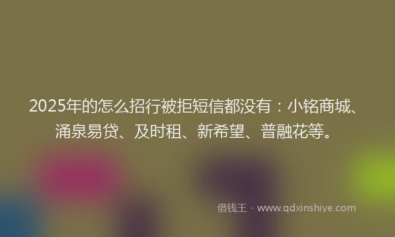 2025年的怎么招行被拒短信都没有：小铭商城、涌泉易贷、及时租、新希望、普融花等。