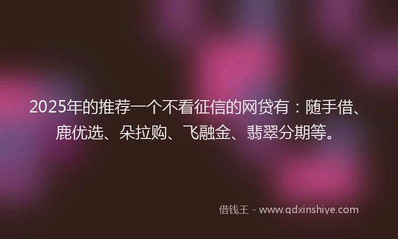 2025年的推荐一个不看征信的网贷有：随手借、鹿优选、朵拉购、飞融金、翡翠分期等。