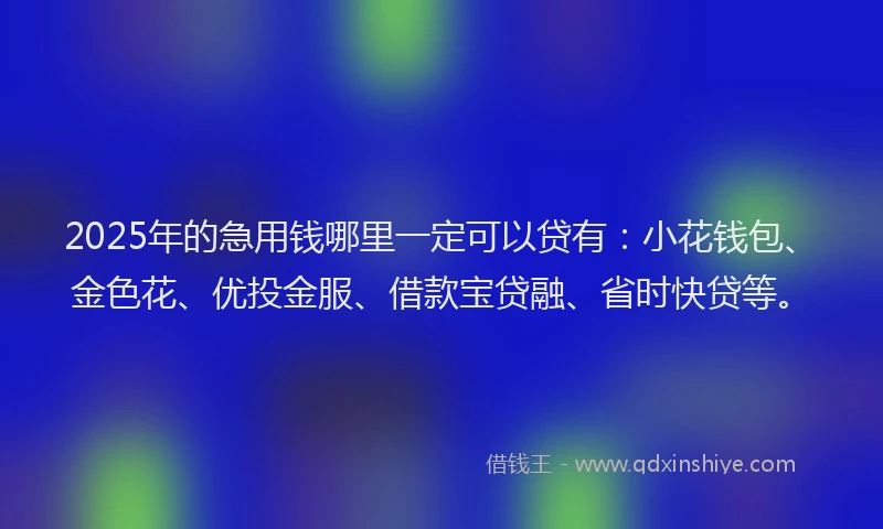 2025年的急用钱哪里一定可以贷有：小花钱包、金色花、优投金服、借款宝贷融、省时快贷等。