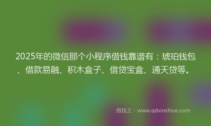 2025年的微信那个小程序借钱靠谱有：琥珀钱包、借款易融、积木盒子、借贷宝盒、通天贷等。