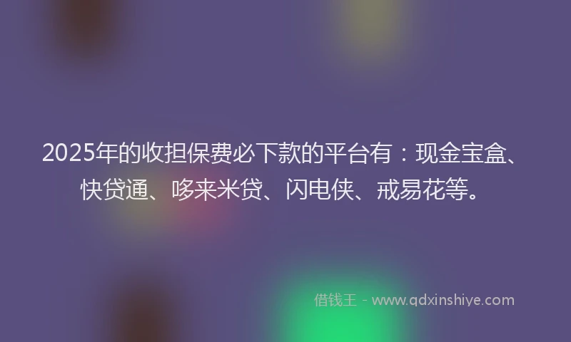 2025年的收担保费必下款的平台有：现金宝盒、快贷通、哆来米贷、闪电侠、戒易花等。