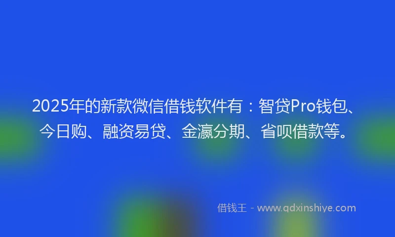 2025年的新款微信借钱软件有：智贷Pro钱包、今日购、融资易贷、金瀛分期、省呗借款等。
