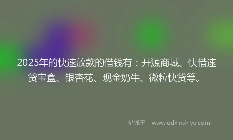2025年的快速放款的借钱有：开源商城、快借速贷宝盒、银杏花、现金奶牛、微粒快贷等。