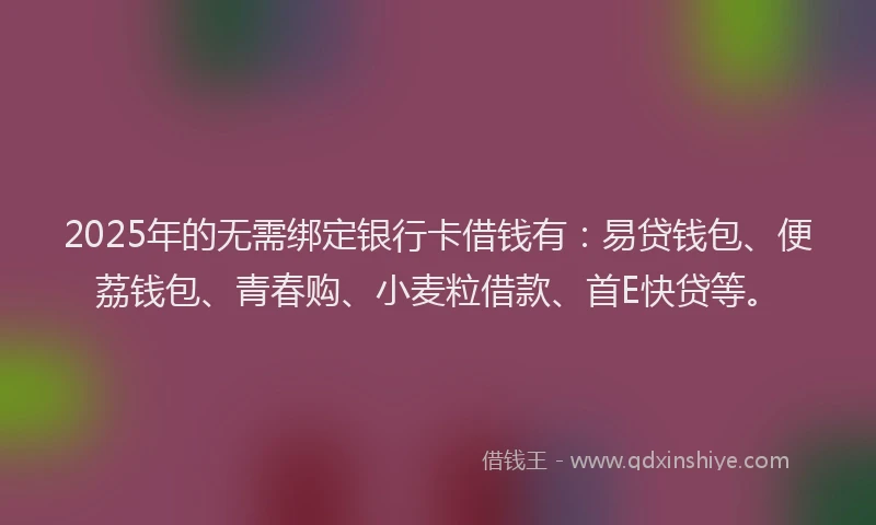2025年的无需绑定银行卡借钱有：易贷钱包、便荔钱包、青春购、小麦粒借款、首E快贷等。