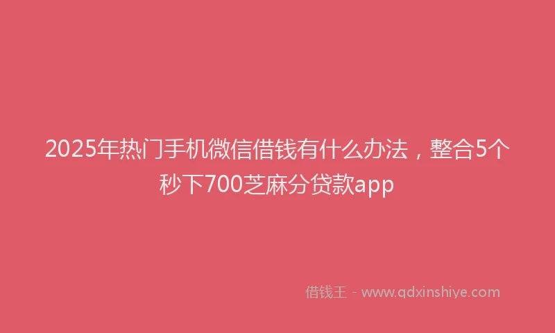 2025年热门手机微信借钱有什么办法，整合5个秒下700芝麻分贷款app