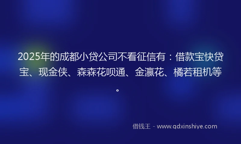 2025年的成都小贷公司不看征信有：借款宝快贷宝、现金侠、森森花呗通、金瀛花、橘若租机等。