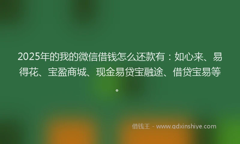 2025年的我的微信借钱怎么还款有：如心来、易得花、宝盈商城、现金易贷宝融途、借贷宝易等。