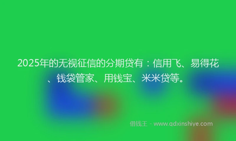 2025年的无视征信的分期贷有：信用飞、易得花、钱袋管家、用钱宝、米米贷等。