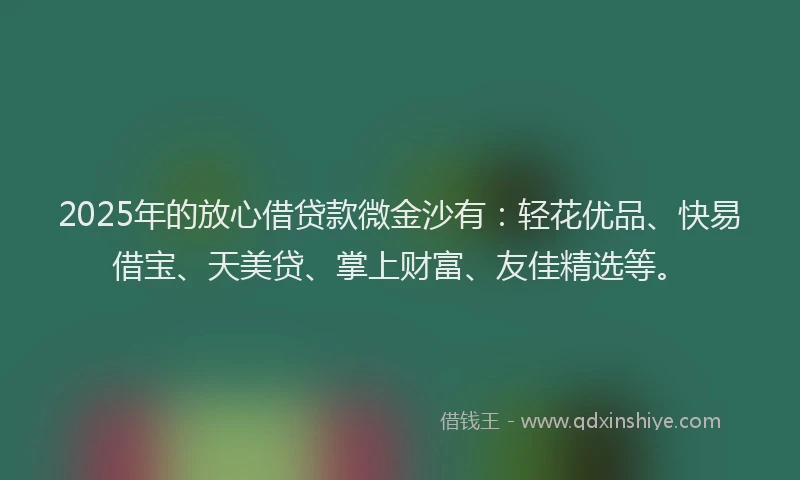 2025年的放心借贷款微金沙有：轻花优品、快易借宝、天美贷、掌上财富、友佳精选等。