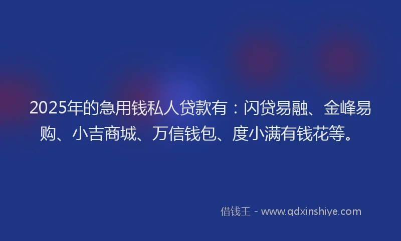 2025年的急用钱私人贷款有：闪贷易融、金峰易购、小吉商城、万信钱包、度小满有钱花等。