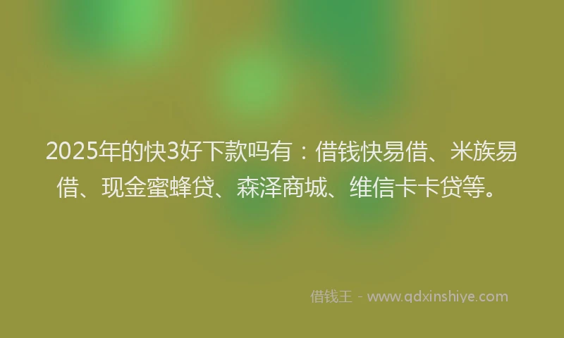 2025年的快3好下款吗有：借钱快易借、米族易借、现金蜜蜂贷、森泽商城、维信卡卡贷等。