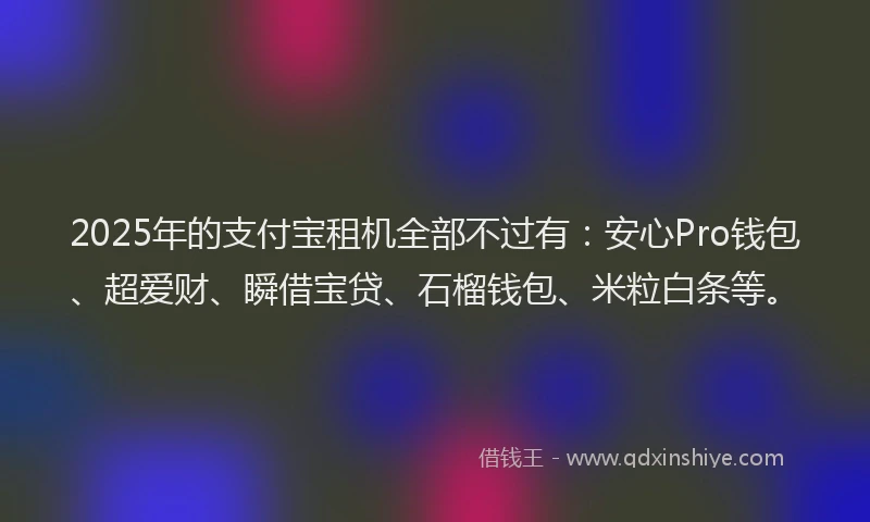 2025年的支付宝租机全部不过有：安心Pro钱包、超爱财、瞬借宝贷、石榴钱包、米粒白条等。