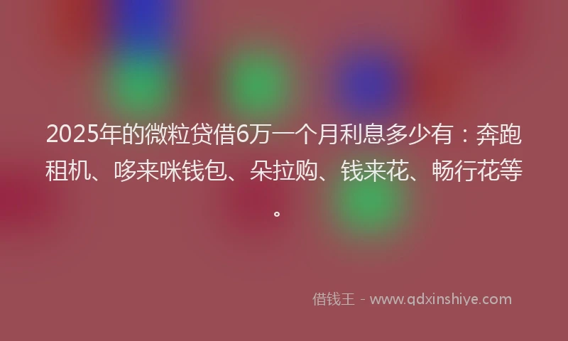 2025年的微粒贷借6万一个月利息多少有：奔跑租机、哆来咪钱包、朵拉购、钱来花、畅行花等。