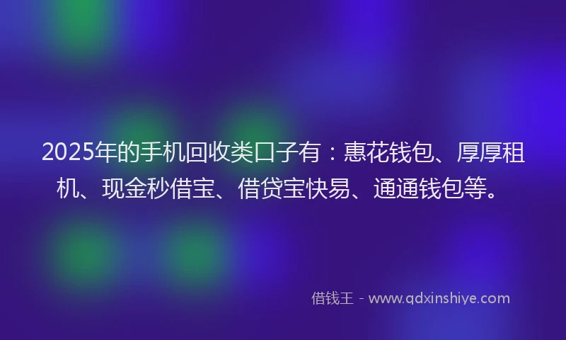 2025年的手机回收类口子有：惠花钱包、厚厚租机、现金秒借宝、借贷宝快易、通通钱包等。