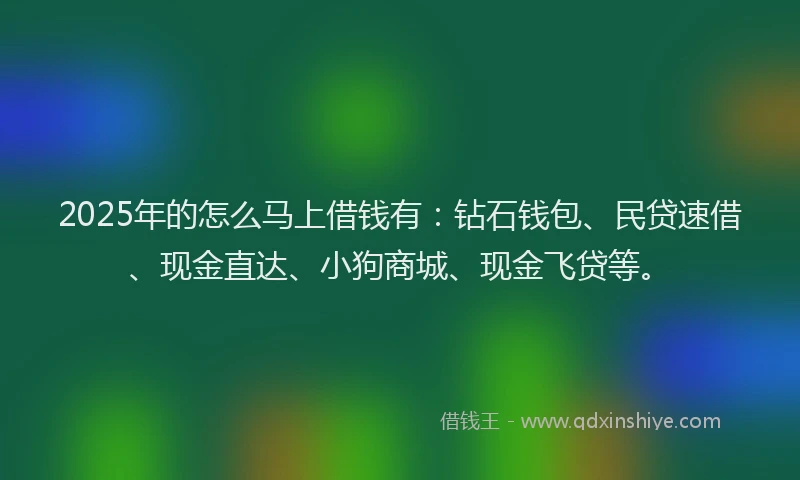 2025年的怎么马上借钱有：钻石钱包、民贷速借、现金直达、小狗商城、现金飞贷等。