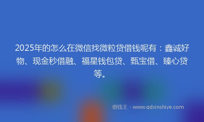 2025年的怎么在微信找微粒贷借钱呢有：鑫诚好物、现金秒借融、福星钱包贷、甄宝借、臻心贷等。
