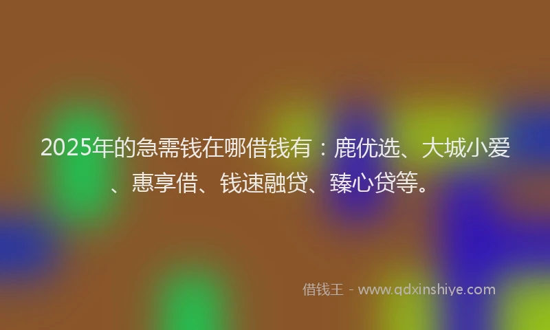 2025年的急需钱在哪借钱有：鹿优选、大城小爱、惠享借、钱速融贷、臻心贷等。