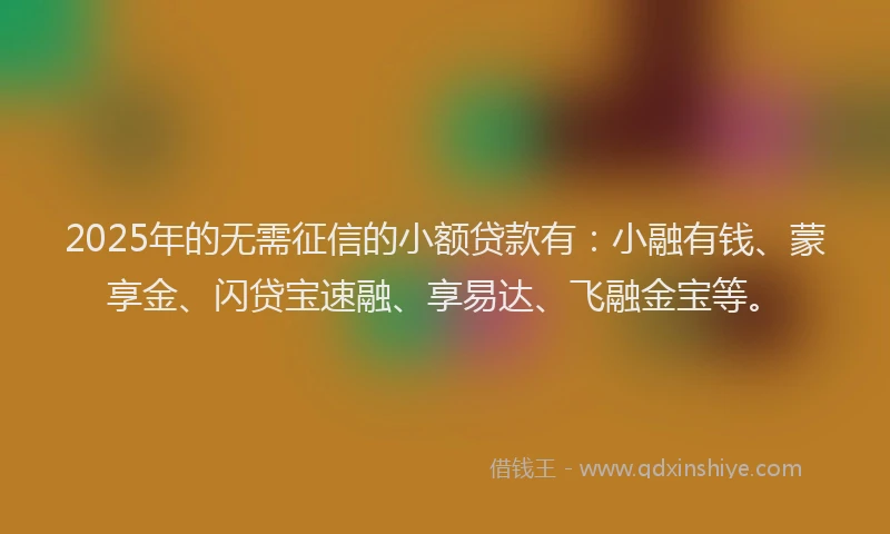 2025年的无需征信的小额贷款有：小融有钱、蒙享金、闪贷宝速融、享易达、飞融金宝等。
