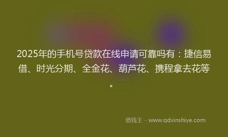 2025年的手机号贷款在线申请可靠吗有：捷信易借、时光分期、全金花、葫芦花、携程拿去花等。