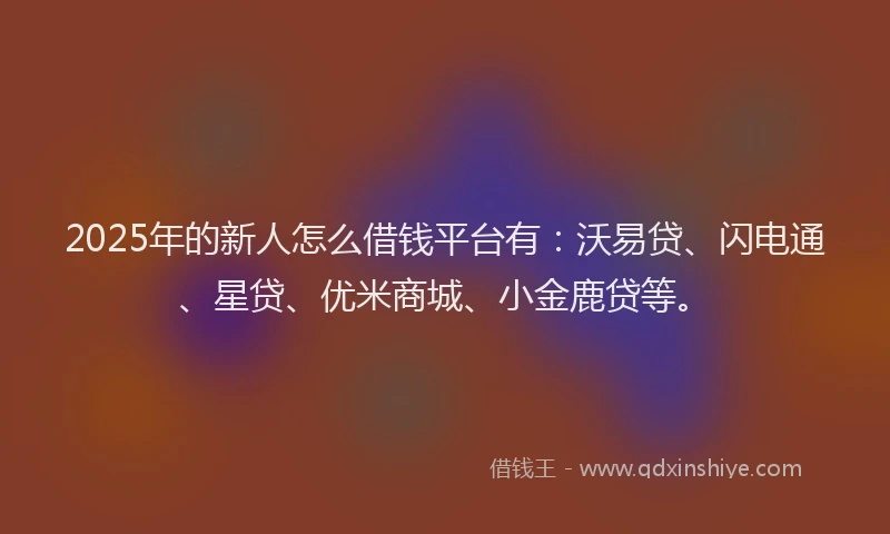 2025年的新人怎么借钱平台有：沃易贷、闪电通、星贷、优米商城、小金鹿贷等。